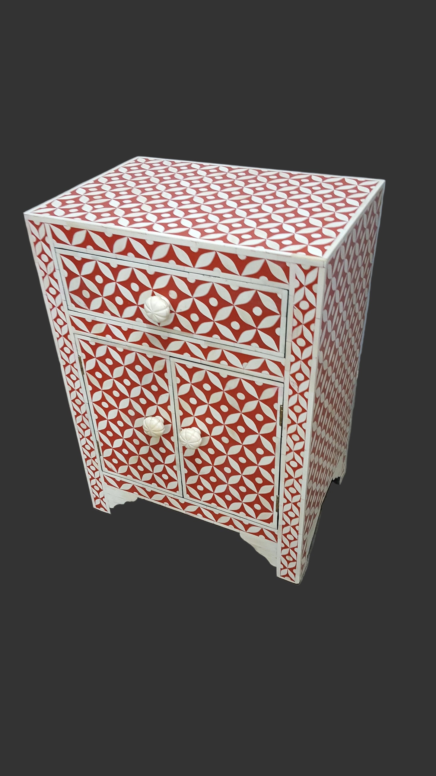 Bone Inlay Bedside Table | Floral Pattern | Handcrafted | 16x12x24 inch