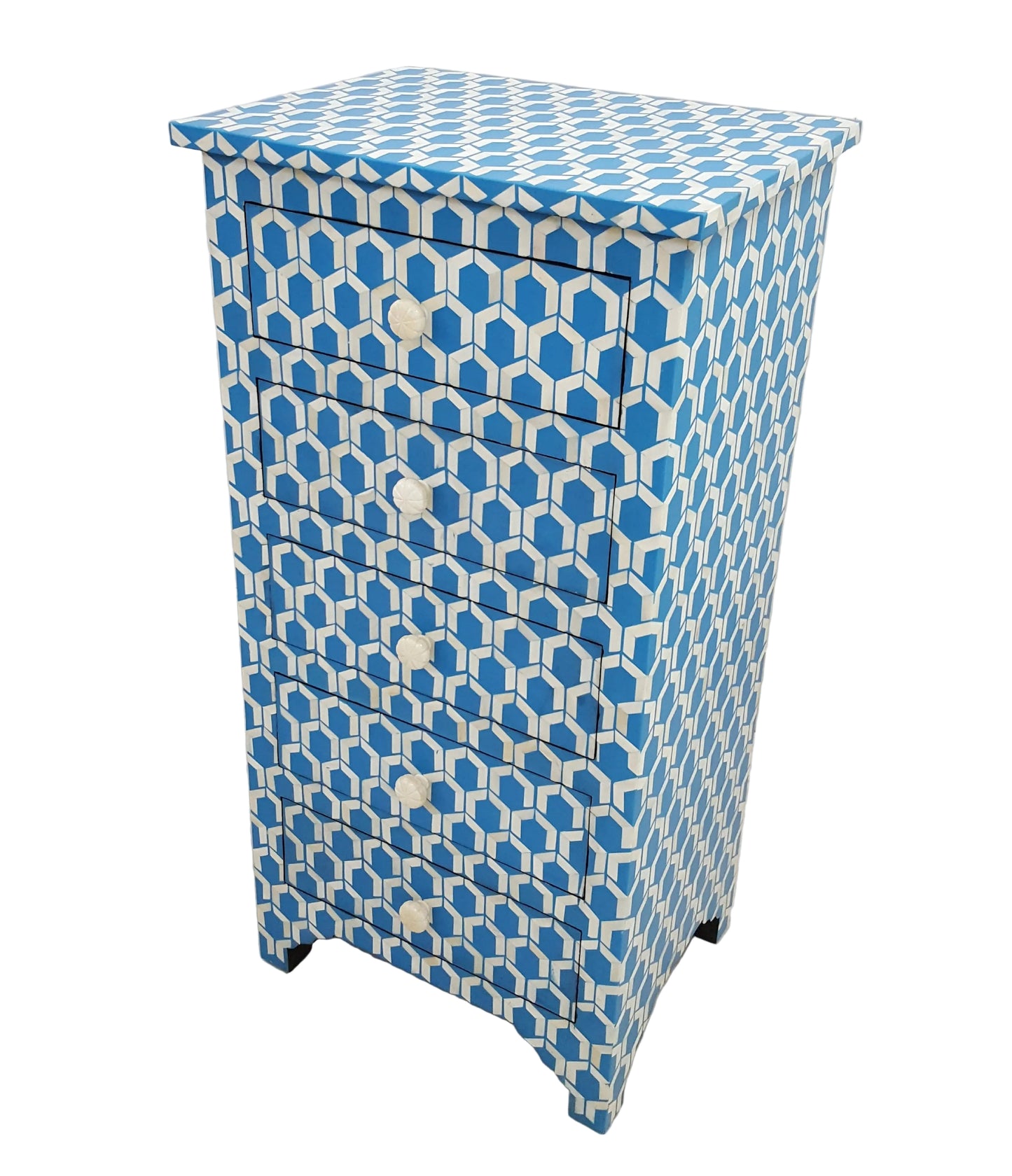 Bone Inlay Chest of Drawers | 4 Drawers | Star Geometric Pattern | Handcrafted | 24x15x48 inch