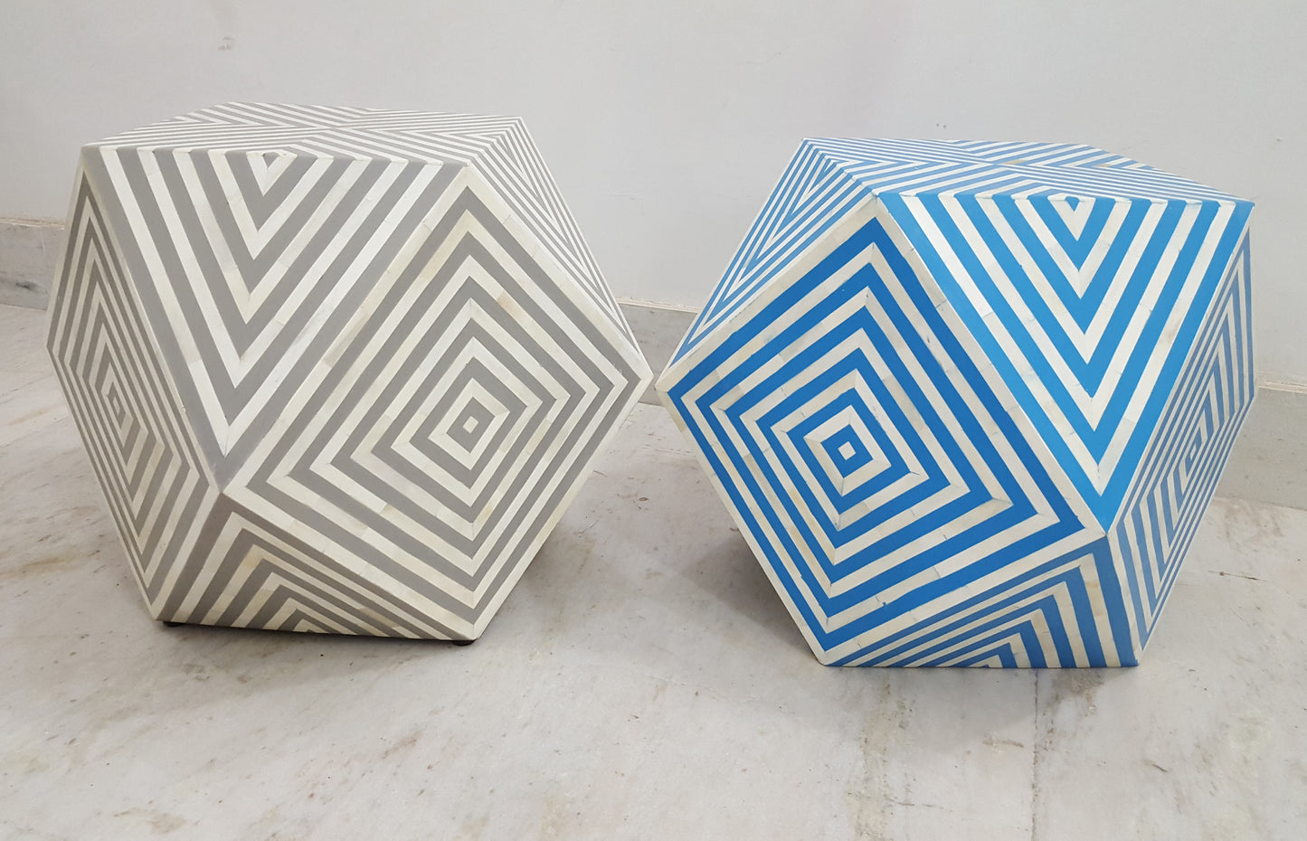 Bone Inlay Stool | Geometric Pattern | Handcrafted | 18x18x18 inch