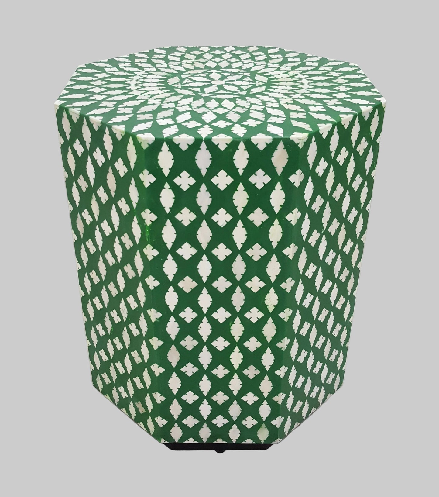 Bone Inlay Stool | Floral Geometric Pattern | Handcrafted | 14x14x18 inch