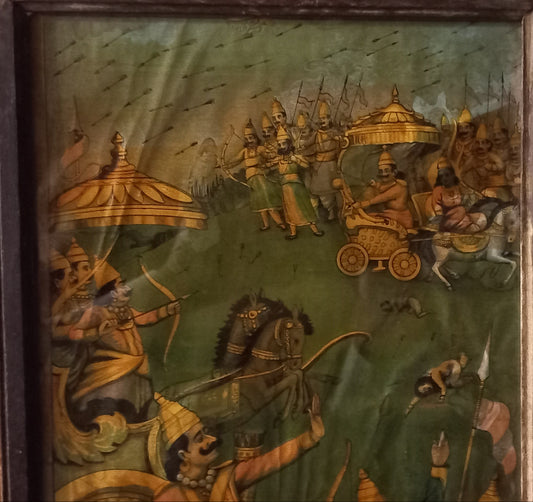 Mahabharata Oleograph Print – Karna and the Stuck Chariot Wheel Framed