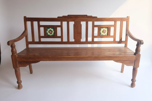 Vintage Indian Carved Wood Bench | Antique Solid Wood Seating