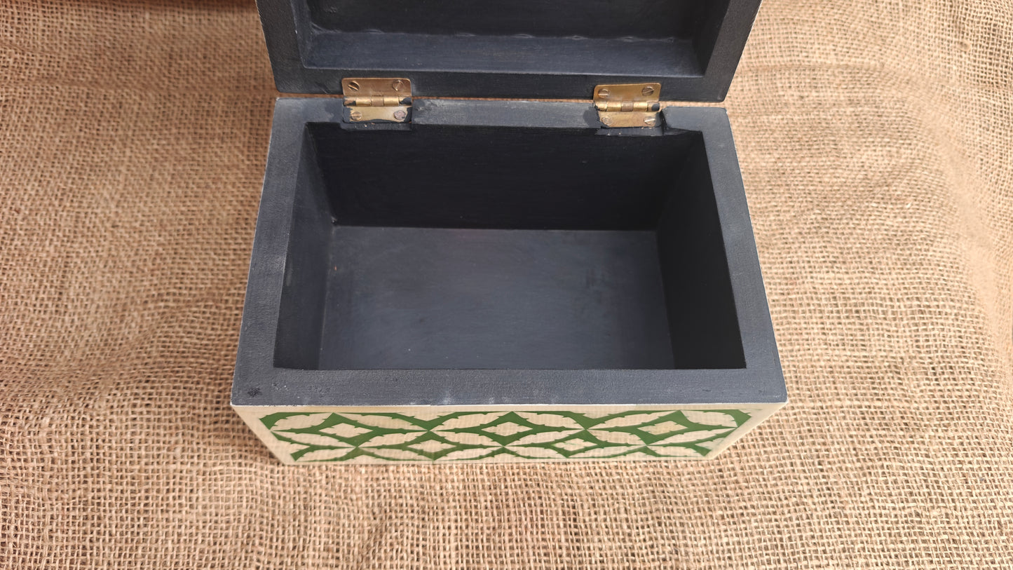 Bone Inlay Floral Box | Green Resin | Handcrafted Jewellery & Keepsake Box | 8x5.5 inch