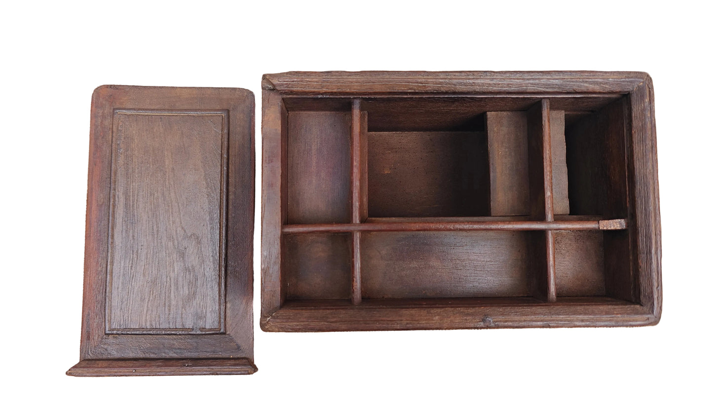 Antique Vintage Wood Sliding Box | Indian Heritage Storage Box | 11 inch
