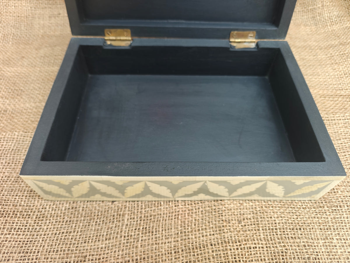 Bone Inlay Geometric Design Box | Grey Resin | Handcrafted Jewellery & Keepsake Box | 25 x 17.5 Cms