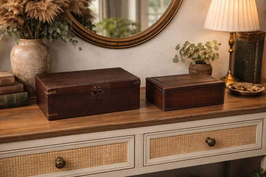 Antique Vintage Wood Box with Brass Hinge | Indian Heritage Storage Box