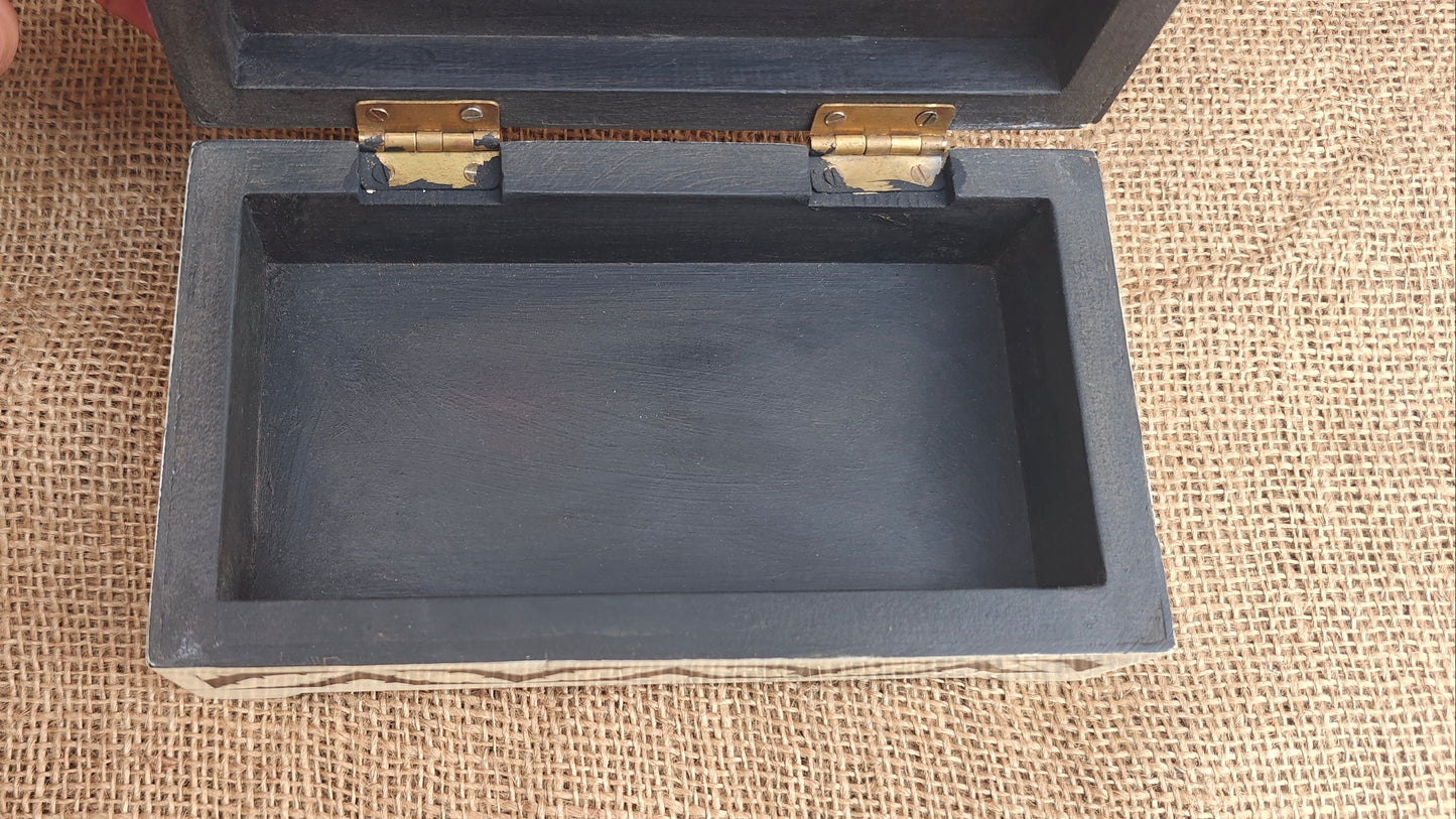 Bone Inlay Geometric Box | Black Resin | Handcrafted Decorative Box | 8x4.5 inch
