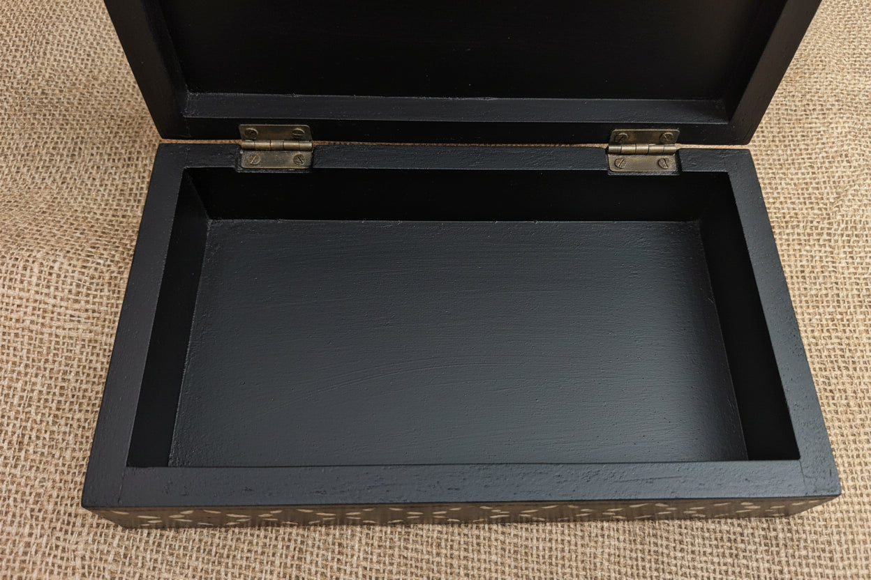 Bone Inlay Mughal Design Box | Grey Resin | Handcrafted Jewellery & Keepsake Box | 30 x 17.5 Cms