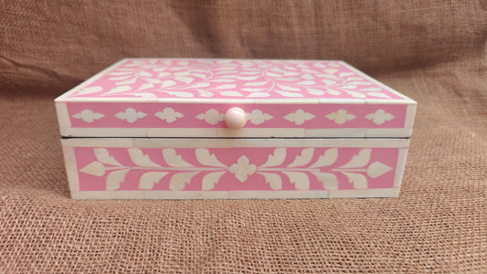 Bone Inlay Floral Box | Pink Resin | Handcrafted Jewellery & Keepsake Box | 10x7 inch
