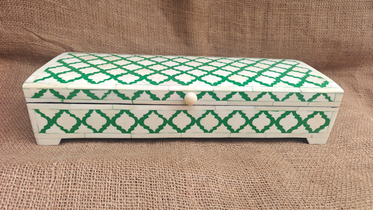 Bone Inlay Floral Box | Green Resin | Handcrafted Jewellery & Keepsake Box | 15x6 inch