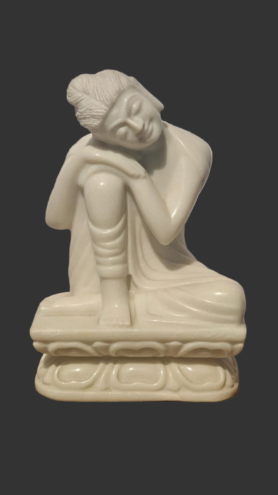 Handcrafted Marble Thinking Buddha Statue | Contemplative Pose | 13 inch