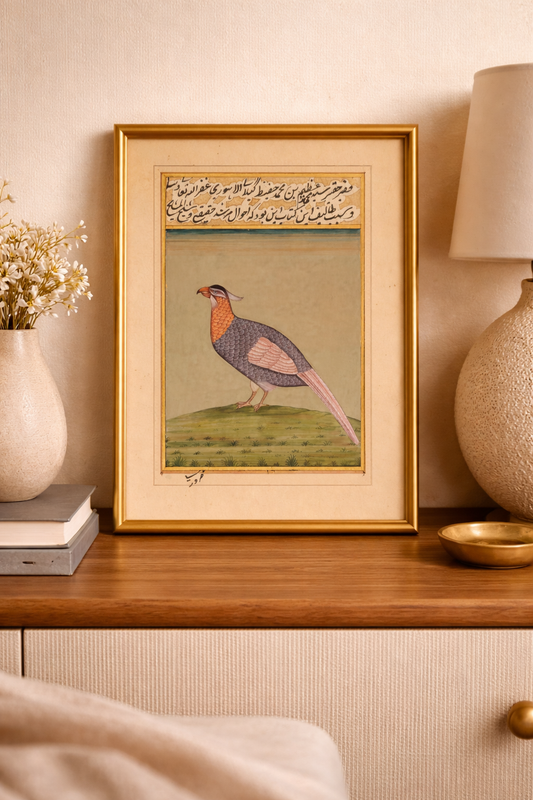 Traditional Indian Bird Miniature Painting | Earthy Tones | Hand-Painted on Paper | 6x8.5 inch