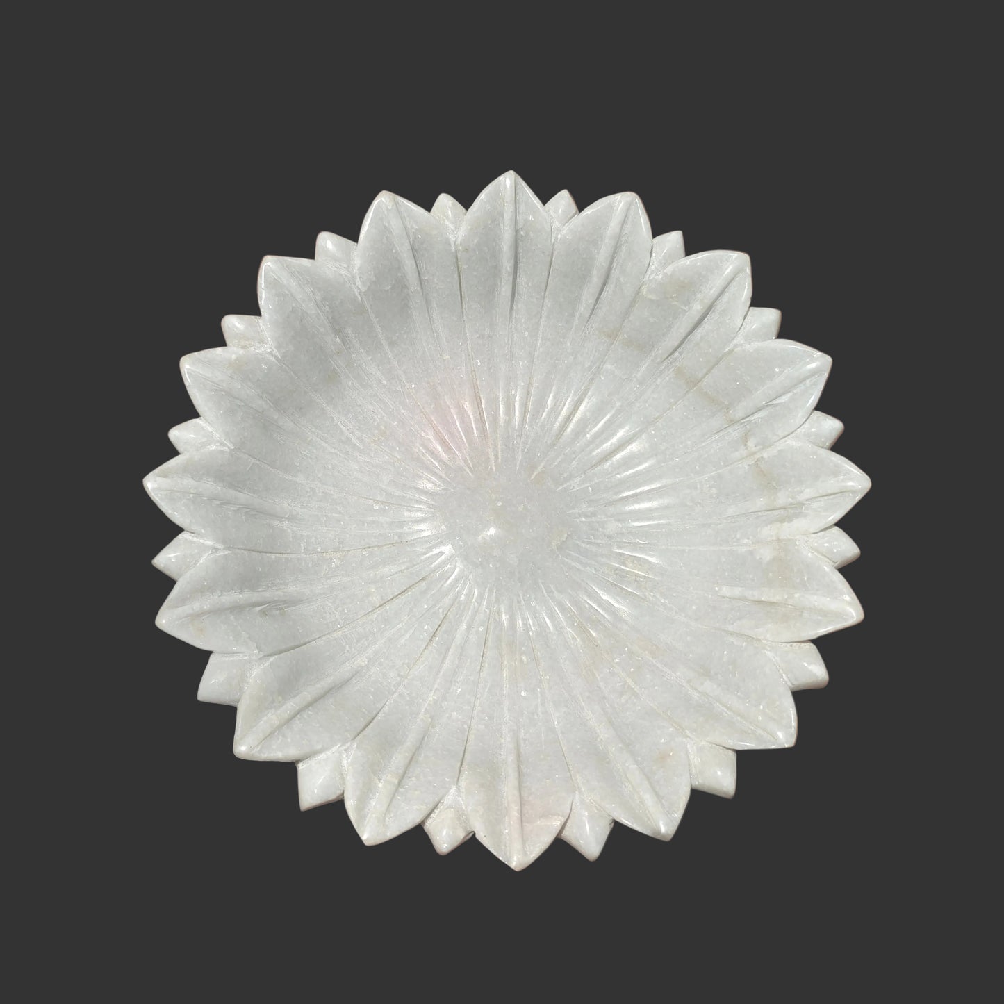 White marble lotus bowl top view decorative puja plate India