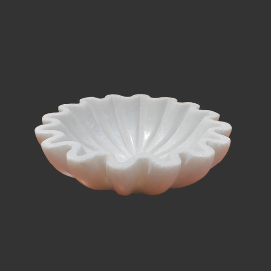 White marble shell bowl 6 inch top view decorative puja plate India