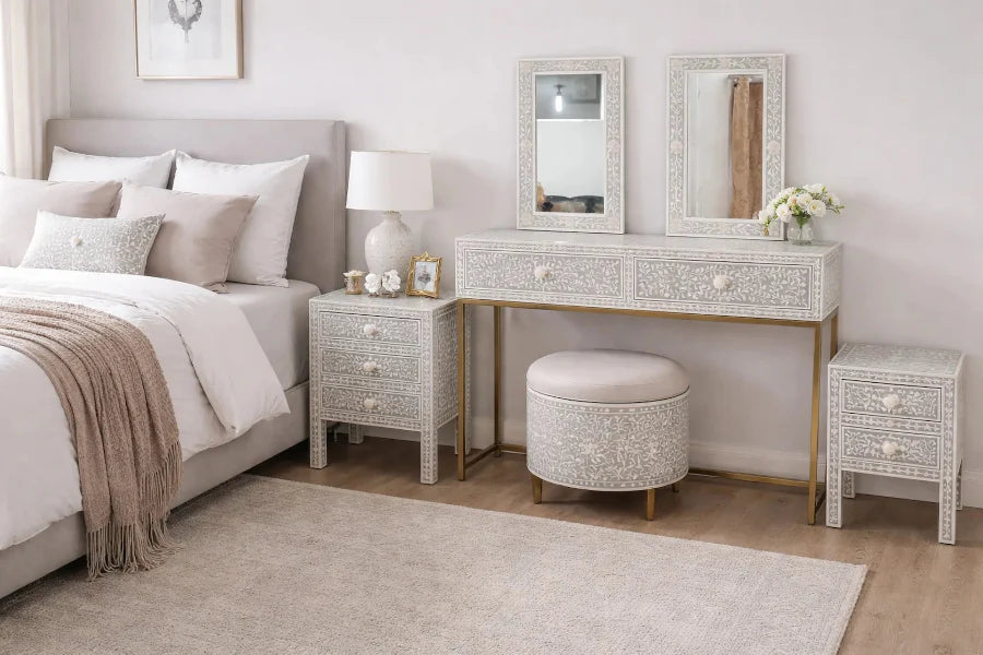 Handcrafted bone inlay furniture and decor made by artisans in Rajasthan India