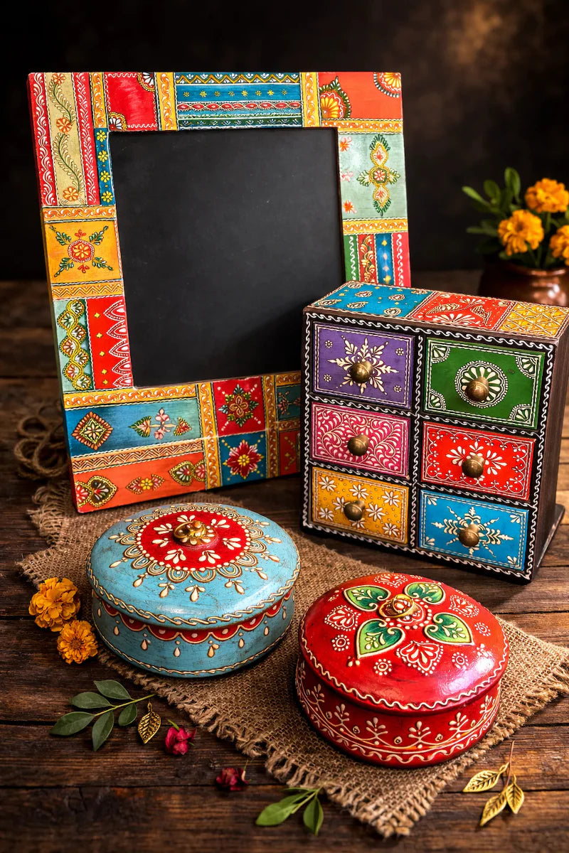 Handcrafted Indian home and living decor including photo frames pooja articles and interior accents