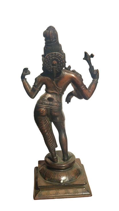 Brass Ardhanarishvara Statue | Shiva Parvati United Form Idol | 16 inch Handcrafted Hindu Sculpture