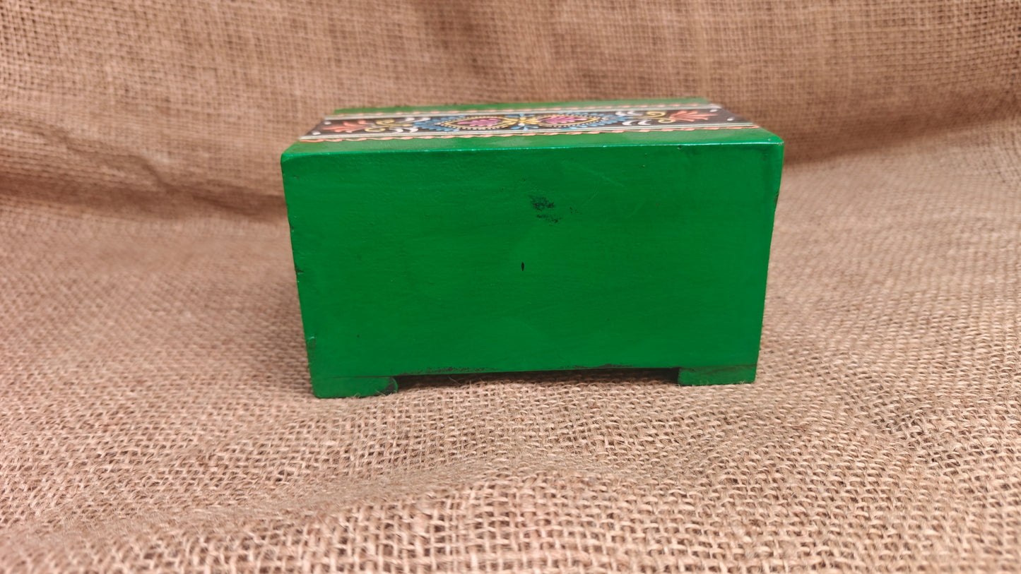 Handcrafted Painted Wood Chest with 1 Drawer | Red & Green | Decorative Storage