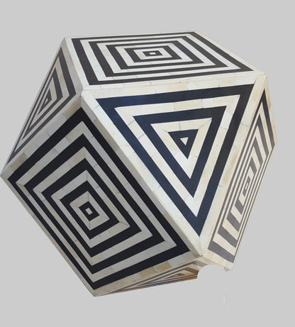 Bone Inlay Stool | Geometric Pattern | Handcrafted | 18x18x18 inch