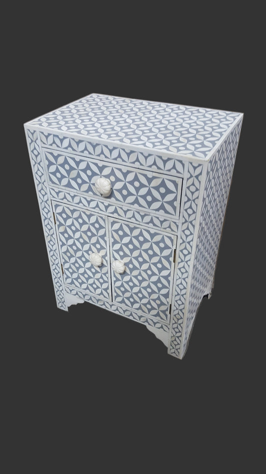 Bone Inlay Bedside Table | Floral Pattern | Handcrafted | 16x12x24 inch