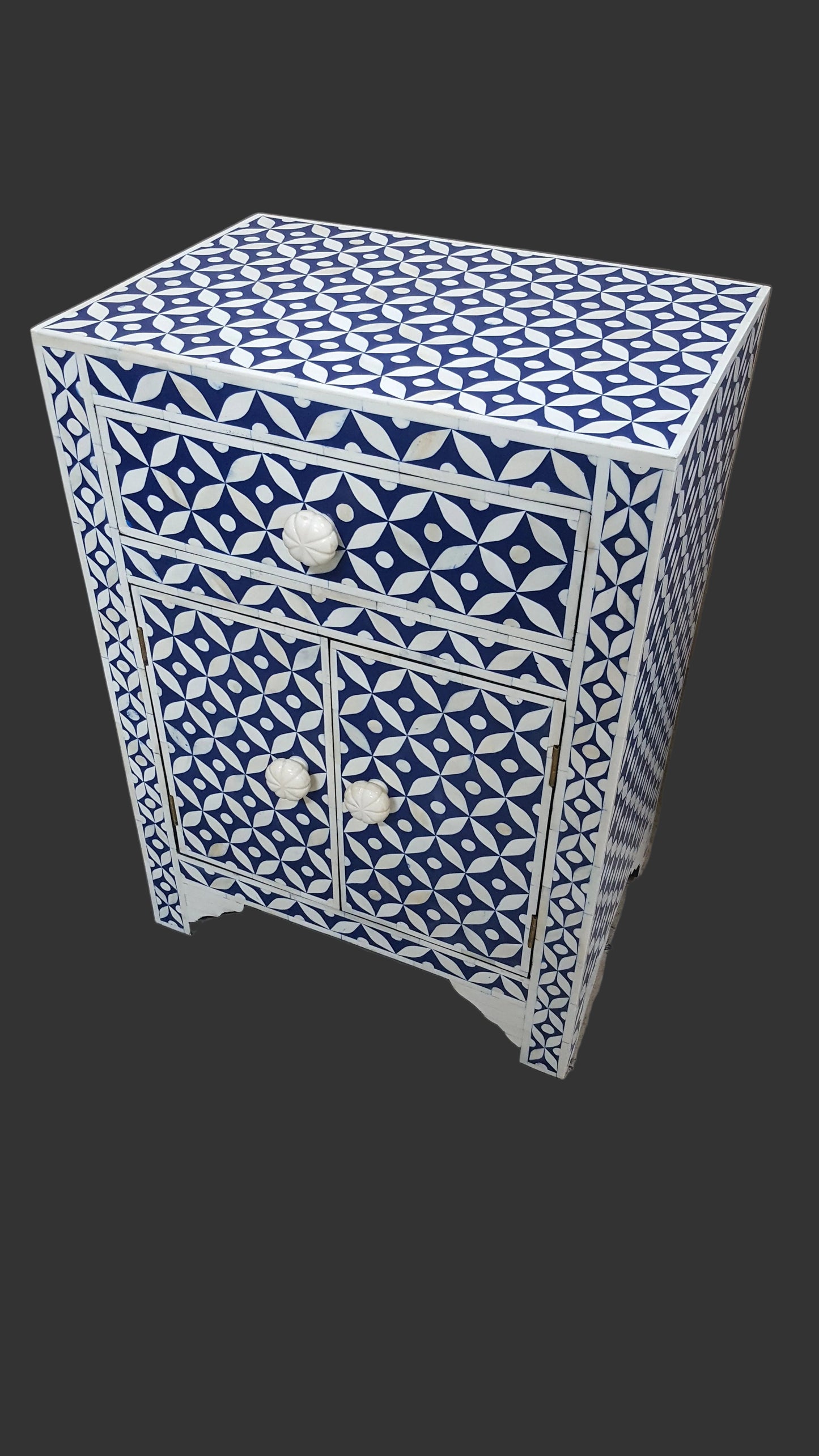 Bone Inlay Bedside Table | Floral Pattern | Handcrafted | 16x12x24 inch