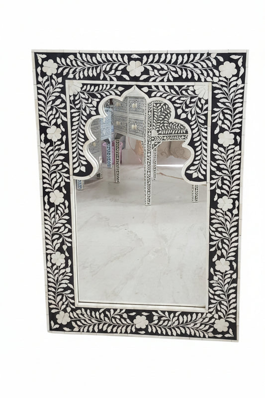 Bone Inlay Mirror Frame | Floral Pattern | Handcrafted | 24x36 inch