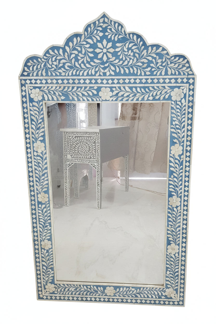 Bone Inlay Mirror Frame | Floral Pattern | Handcrafted | 28x50 inch