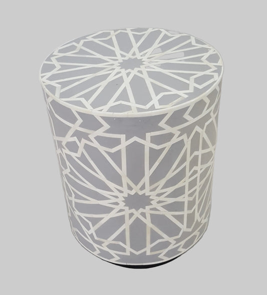 Bone Inlay Stool | Floral Geometric Pattern | Handcrafted | 14x14x18 inch