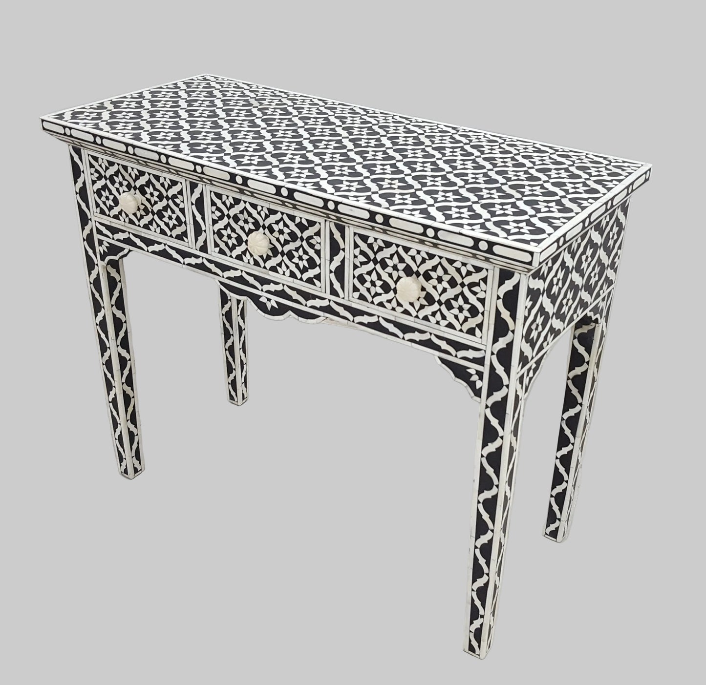 Bone Inlay Sideboard | 3 Drawers | Geometric Pattern | Handcrafted | 36x16x32 inch