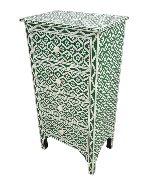 Bone Inlay Chest of Drawers | 4 Drawers | Star Geometric Pattern | Handcrafted | 24x15x48 inch