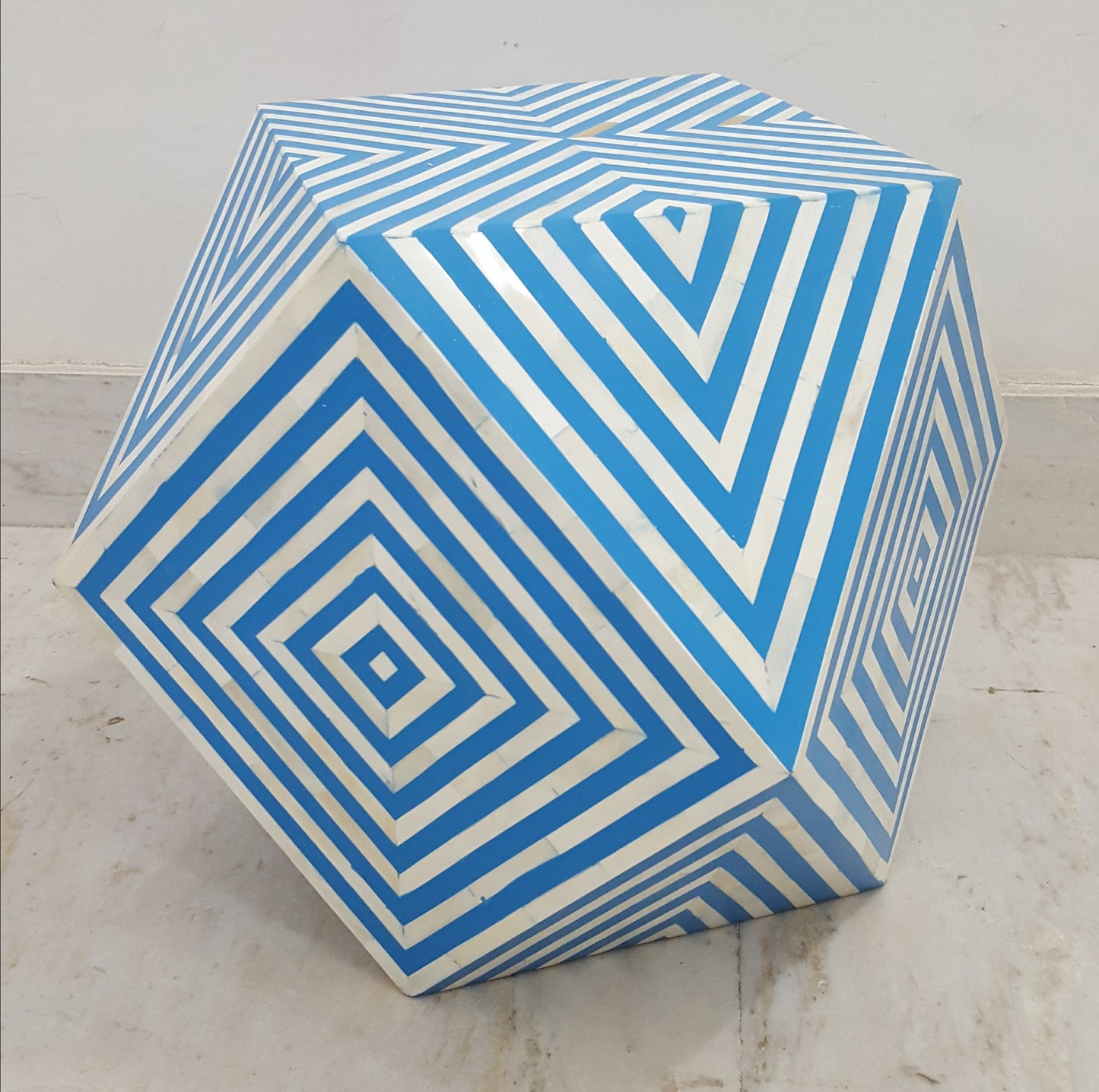 Bone Inlay Stool | Geometric Pattern | Handcrafted | 18x18x18 inch