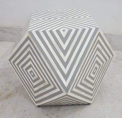 Bone Inlay Stool | Geometric Pattern | Handcrafted | 18x18x18 inch