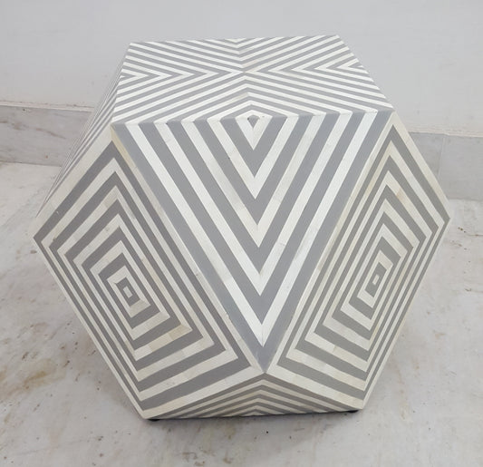 Bone Inlay Stool | Geometric Pattern | Handcrafted | 18x18x18 inch
