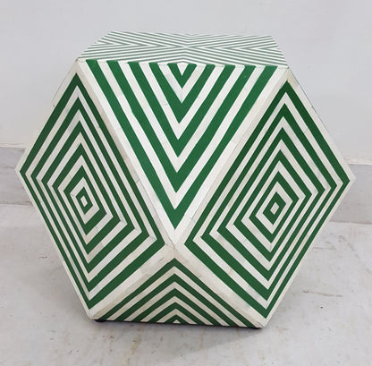 Bone Inlay Stool | Geometric Pattern | Handcrafted | 18x18x18 inch