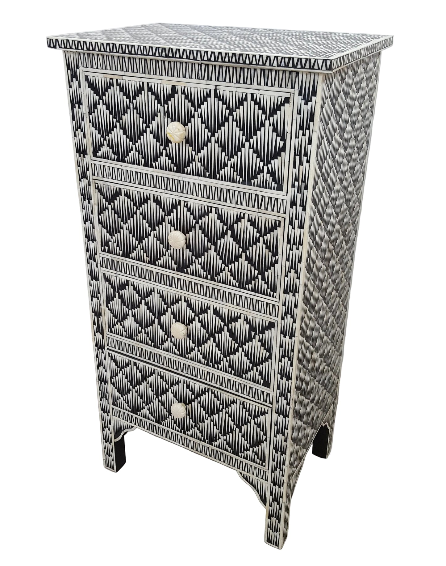 Bone Inlay Chest of Drawers | 4 Drawers | Star Geometric Pattern | Handcrafted | 24x15x48 inch