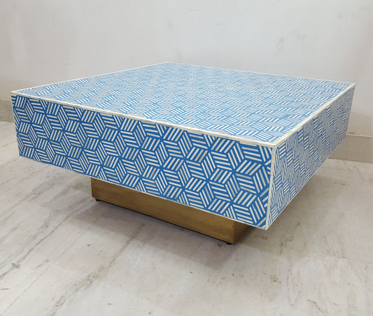 Bone Inlay Coffee Table | Square | Geometric Pattern | Brass Legs | Handcrafted | 40 inch