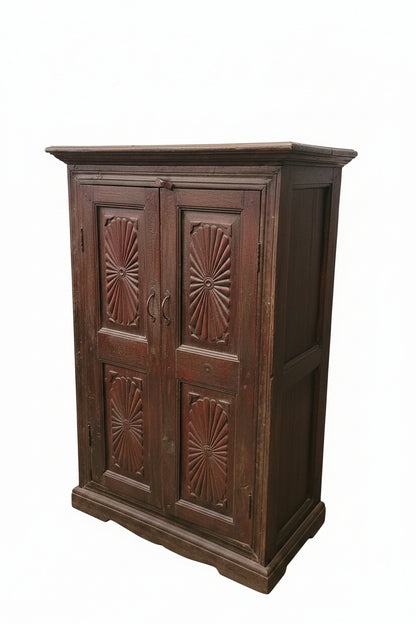 Sunburst Surajmukhi Cabinet | Vintage Indian Carved Wooden Cabinet