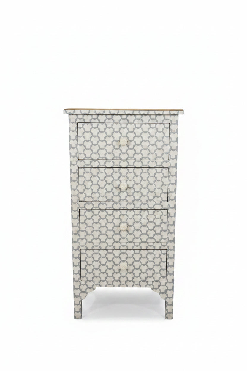 Bone Inlay Chest of Drawers | 4 Drawers | Star Geometric Pattern | Handcrafted | 24x15x48 inch