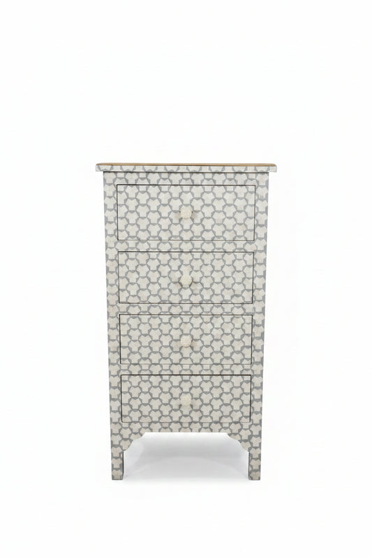 Bone Inlay Chest of Drawers | 4 Drawers | Star Geometric Pattern | Handcrafted | 24x15x48 inch