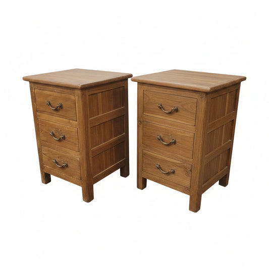 Vintage Indian Wood Cabinet with Drawers | Antique Solid Wood Bedside with Storage-Pair