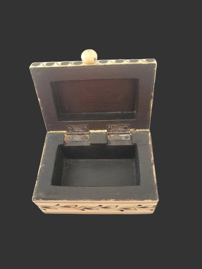 Hand-Painted Bone Dome-Top Trinket Box, Cream with Black Floral Detail