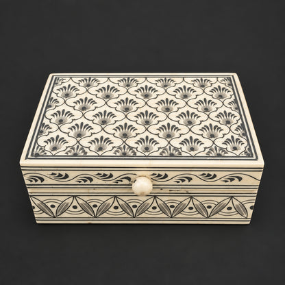 Hand-Painted Bone Inlay Trinket Box, Floral Motif