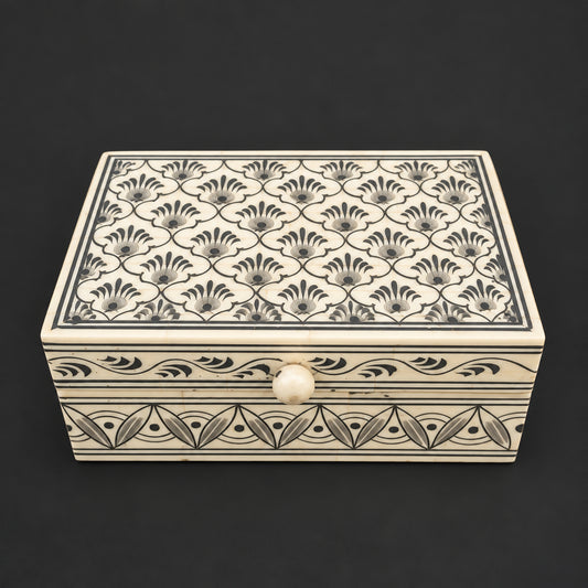 Hand-Painted Bone Inlay Trinket Box, Floral Motif