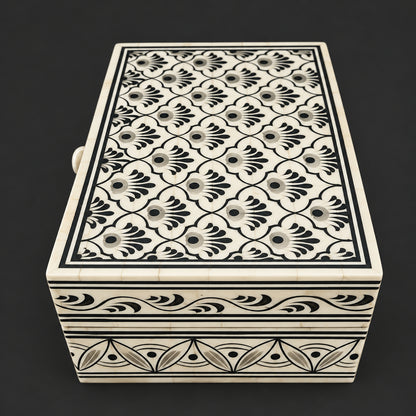 Hand-Painted Bone Inlay Trinket Box, Floral Motif