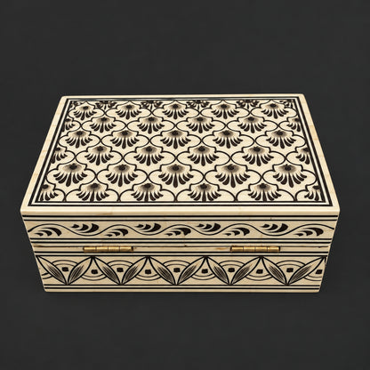 Hand-Painted Bone Inlay Trinket Box, Floral Motif