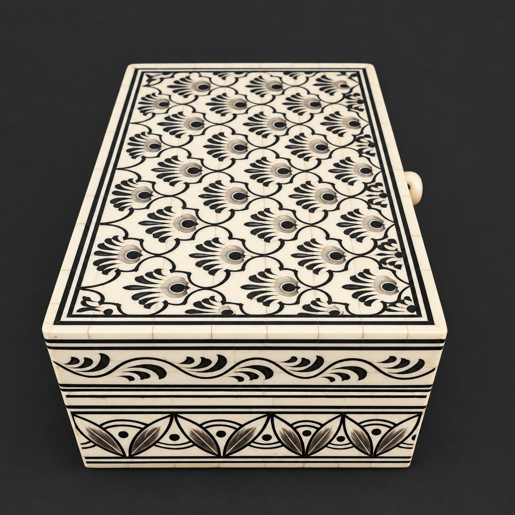 Hand-Painted Bone Inlay Trinket Box, Floral Motif