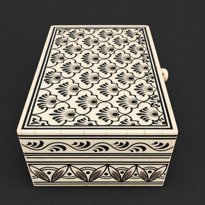 Hand-Painted Bone Inlay Trinket Box, Floral Motif