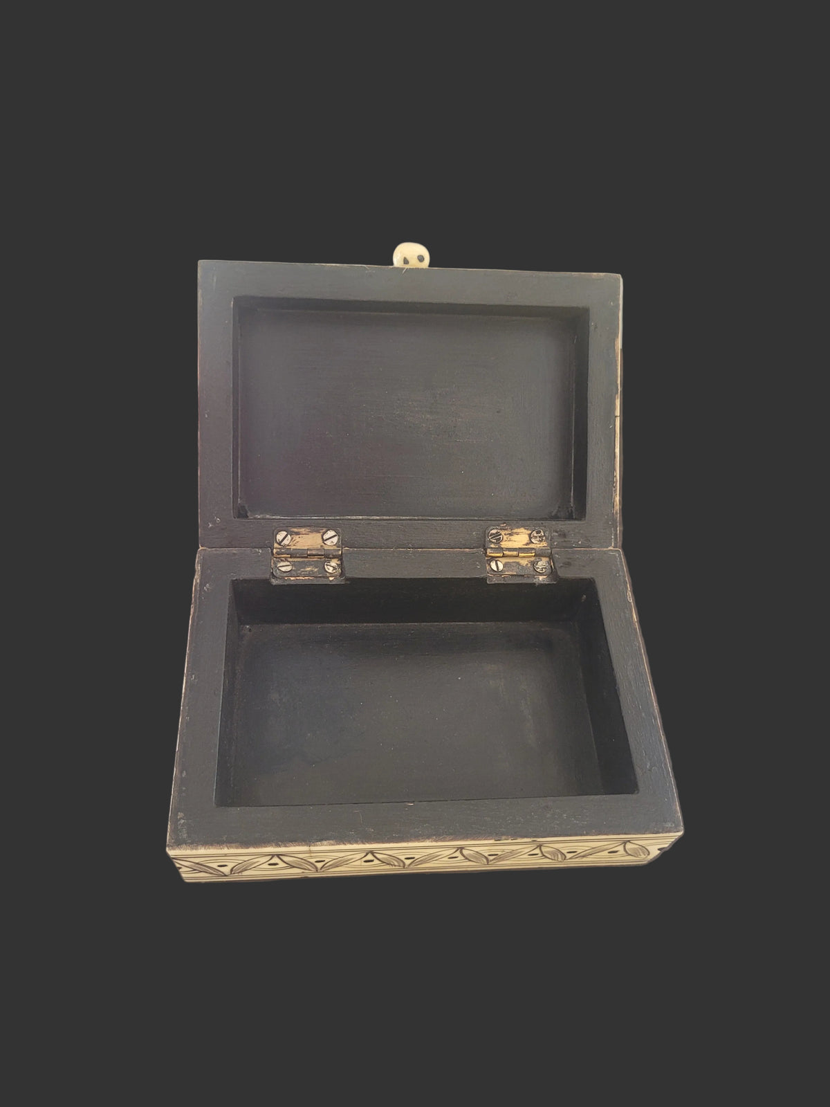 Hand-Painted Bone Inlay Trinket Box, Floral Motif