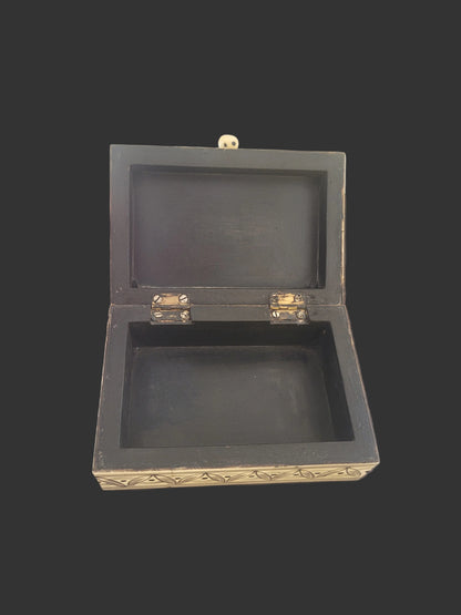 Hand-Painted Bone Inlay Trinket Box, Floral Motif
