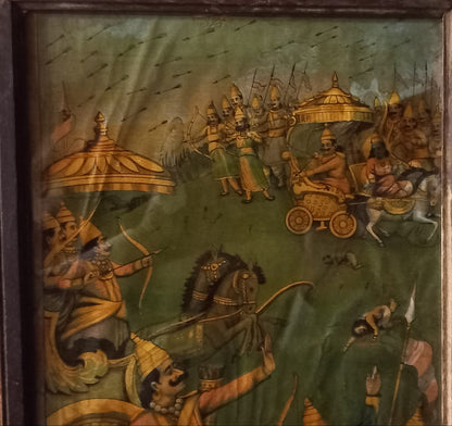 Mahabharata Oleograph Print – Karna and the Stuck Chariot Wheel  Framed
